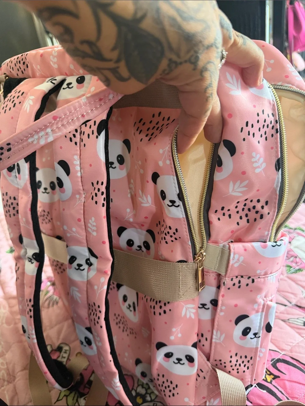Kids Panda Print Backpack - Pink